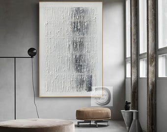 Handmade Neutral Gray White Canvas Art – Original Textured Abstract Painting for Modern Home Decor E122