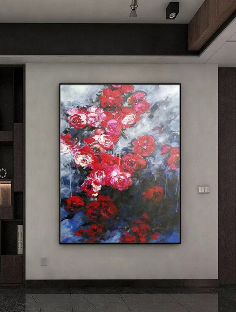 Original Abstract Painting Red and Gray Abstract Painting Etsy