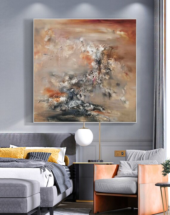 キャンバスに描かれたオリジナルの油絵、特大の抽象画、テクスチャの