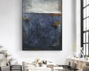 Pintura abstracta original azul oscuro – Arte mural moderno sobre lienzo con textura – Arte abstracto sobre lienzo hecho a mano EM994