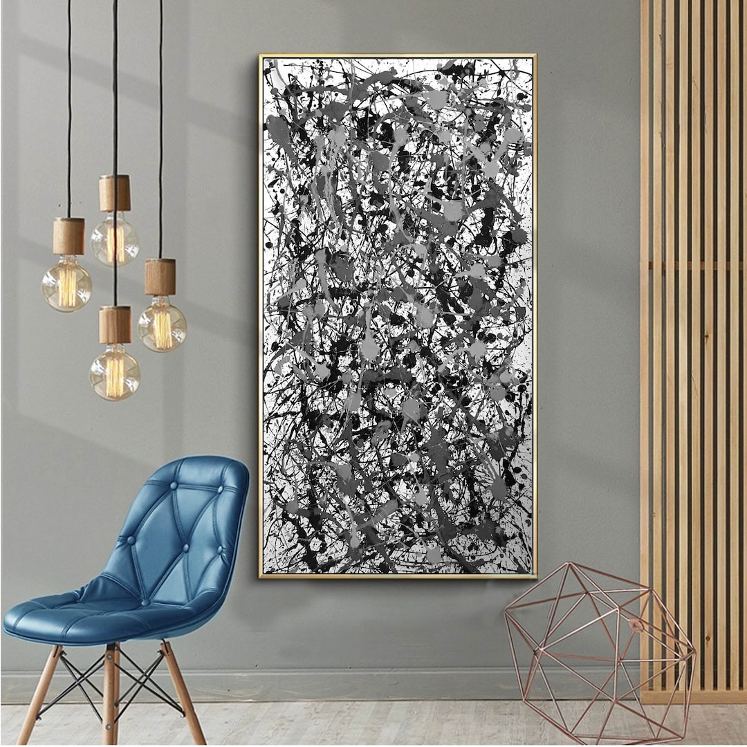 Largeacrylicpainting, Grey Painting on Canvas, Black and White Abstract