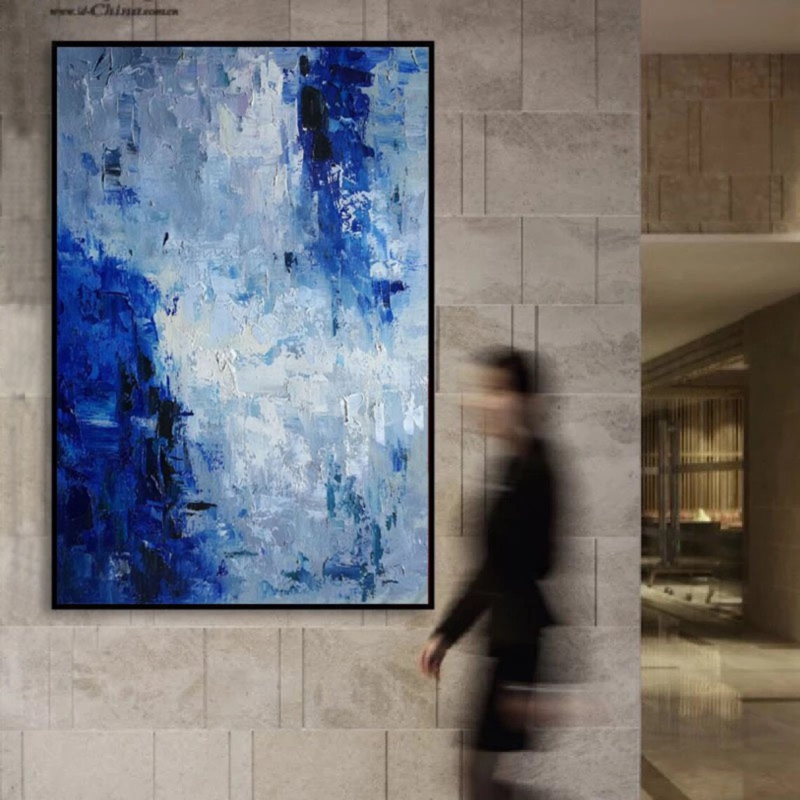 Large Abstract Canvas Art Blue Painting on Canvas Modern Etsy