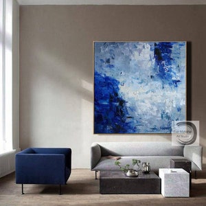 royal blue painting original painting on canvas large abstract oil painting blue wall art living room wall art modern wall decor EM234