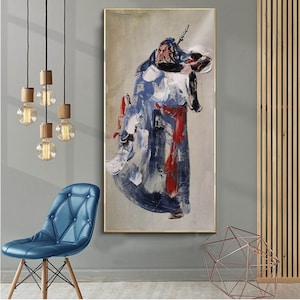 Asian style painting, Guan Yu Oil Painting, Operas oil Painting, General Guān Yǔ-Samurai oil painting, large painting canvas, Warrior EM748