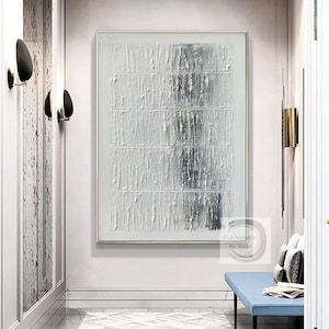 Grande peinture abstraite blanche originale, art mural blanc, grande peinture texturée 3D blanche, décoration murale blanche, peinture minimaliste blanche moderne E122