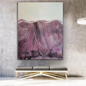 arte de parede extra grande abstrata, tela de pintura roxa, arte de tela abstrata original, arte de parede texturizada, grande pintura acrílica abstrata W210