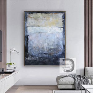 Dark Blue Abstract Art Large Blue Wall Art Navy Blue Painting Textured Wall Art Blue Painting on Canvas Living Room Wall Decor EM192