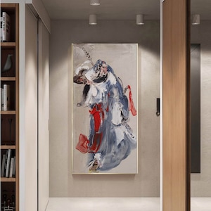 extra large wall art on canvas, textured wall art canvas painting, Guan Yu Warrior Painting, large acrylic painting, modern wall art EM749
