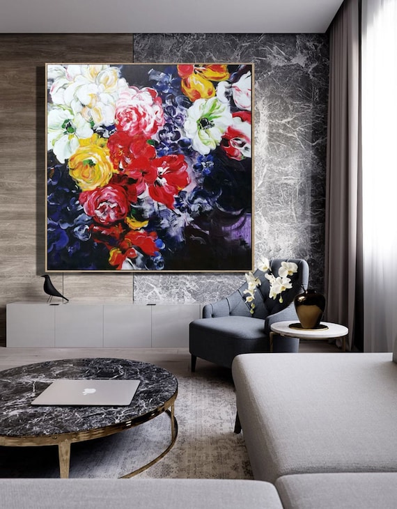 Large canvas wall art floral painting extra large wall art Etsy
