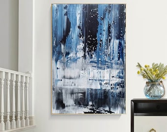 extra large abstract art, blue abstract painting, modern abstract wall art, living room canvas art, large abstract acrylic painting EM89