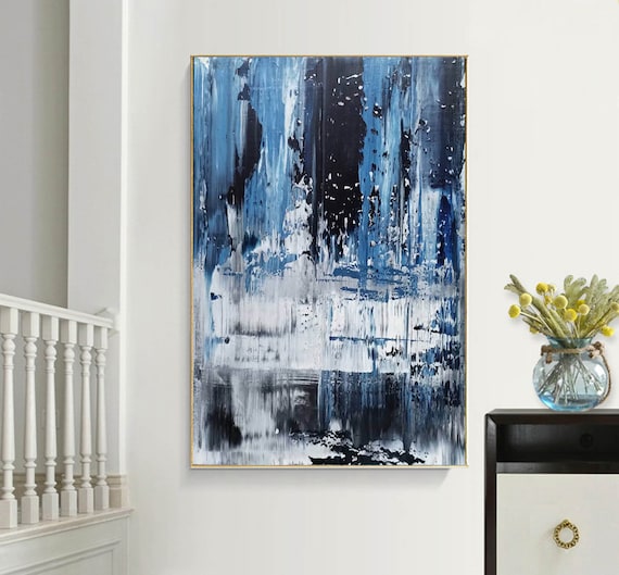 特大抽象アート、青い抽象画、モダンな抽象壁アート、リビングルームの