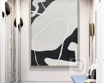 Handmade Abstract Line Art – Original Black & White Textured Canvas for Modern InteriorsE123