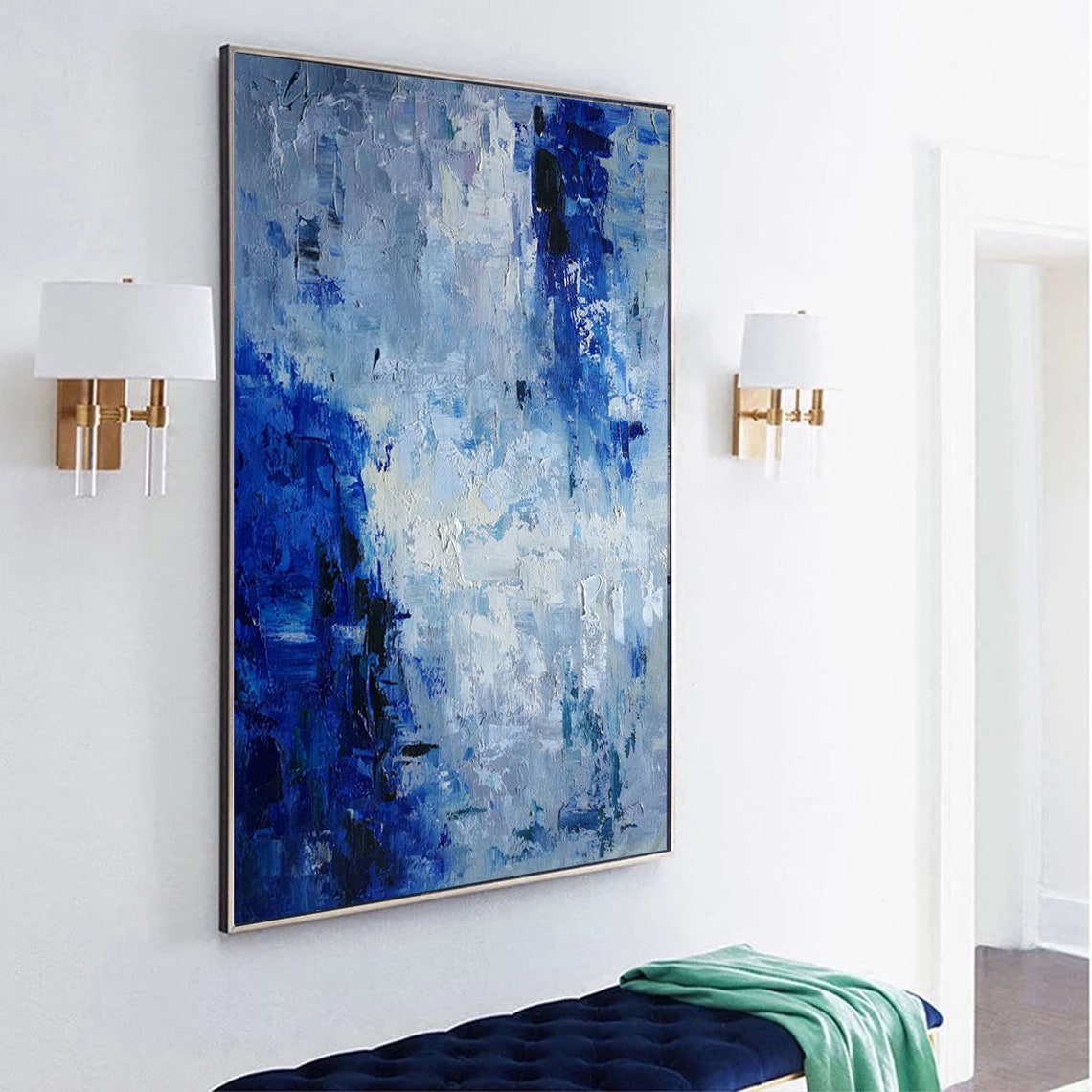 Large Abstract Canvas Art Blue Painting on Canvas Modern - Etsy