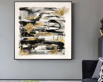 modern abstract painting abstract, original oil painting, large abstract canvas art, gold leaf painting canvas, large abstract wall art EM80