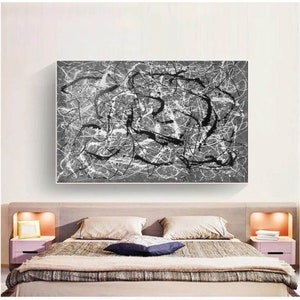 large oil painting abstract, modern abstract painting original, black and white painting, extra large wall art, large canvas art EM966
