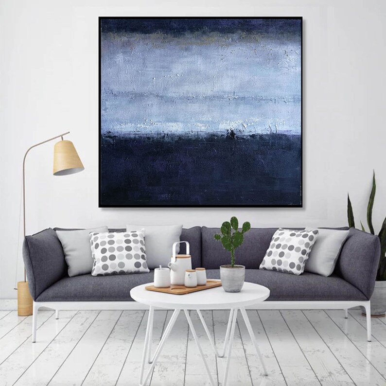 Dark Blue Painting on Canvas Extra Large Wall Art Abstract Etsy