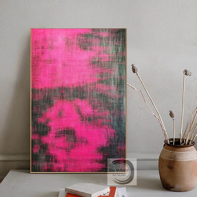 Pintura de arte de pared rosa, arte abstracto rosa original, arte de lienzo grande, arte de pared abstracto original, arte contemporáneo, decoración de pared para sala de estar E28 imagen 3