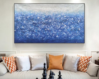 large canvas wall art, blue abstract painting original, large abstract wall art, modern abstract painting on canvas, oversized wall art EM45