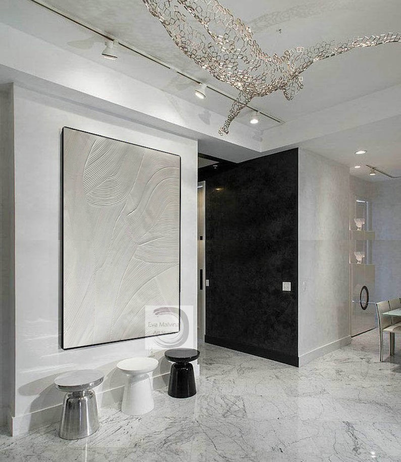 Large Abstract Canvas Art White Painting on Canvas 3D Etsy