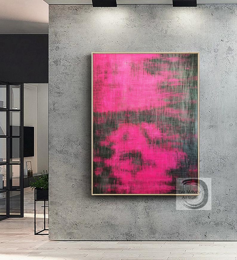 Pintura de arte de pared rosa, arte abstracto rosa original, arte de lienzo grande, arte de pared abstracto original, arte contemporáneo, decoración de pared para sala de estar E28 imagen 4