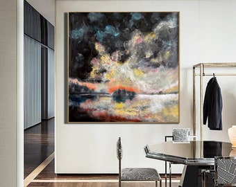 original paintings on canvas abstract, black painting, extra large wall art canvas, abstract acrylic painting, modern abstract canvas art E2