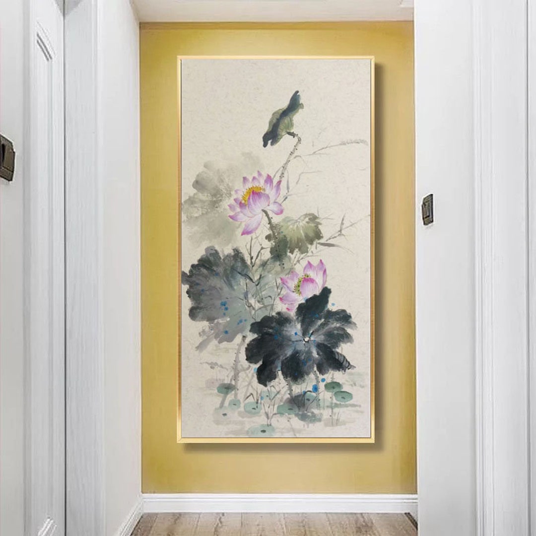 Large Acrylic Painting, Lotus Art Painting, Flower Painting on Canvas ...