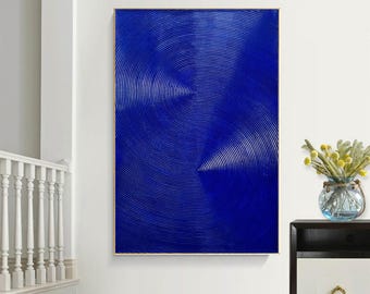 Large Deep Blue Abstract Canvas Art – Original Textured Painting for Contemporary Interior Design EM194