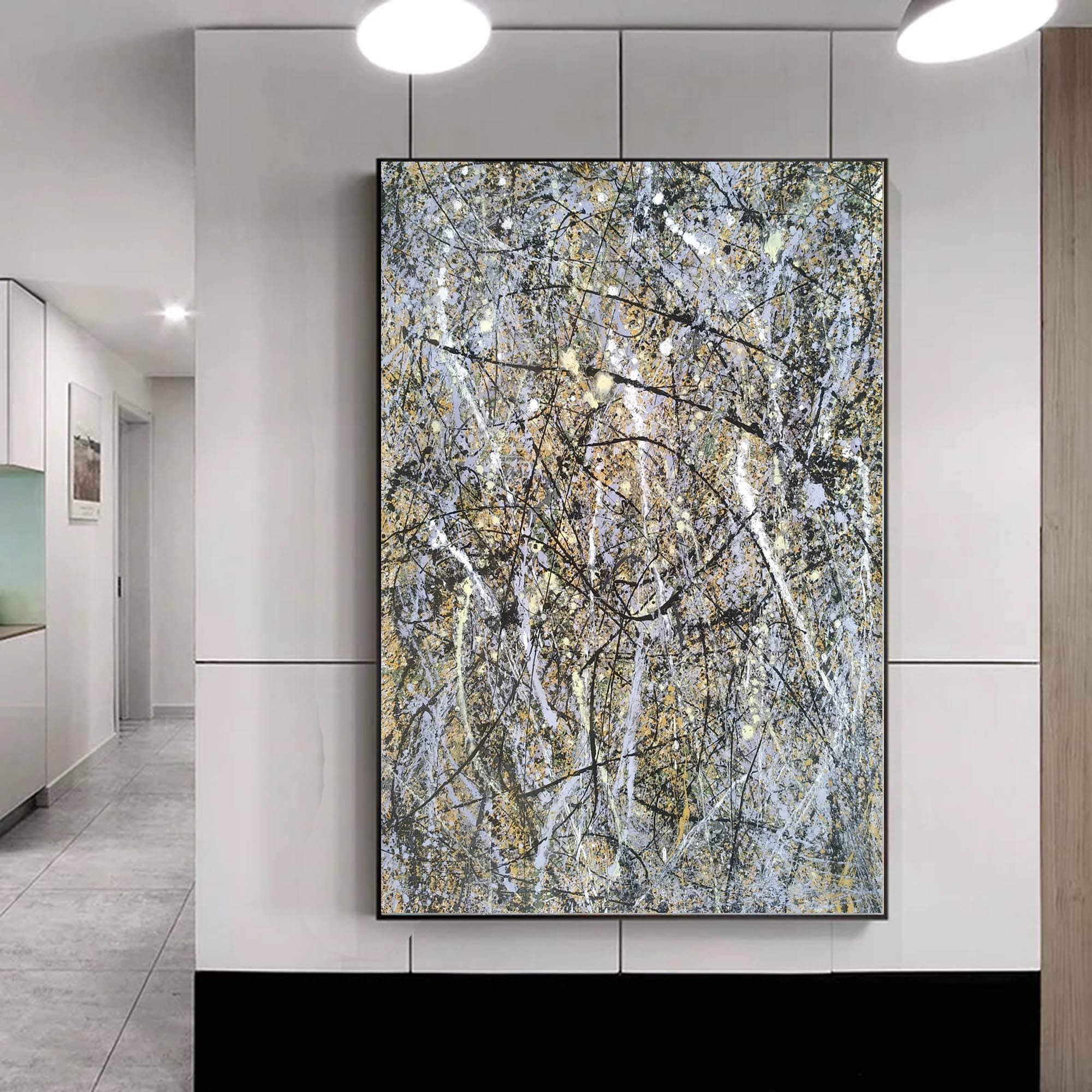 Extra large wall art grey abstract painting Jackson Pollock Etsy