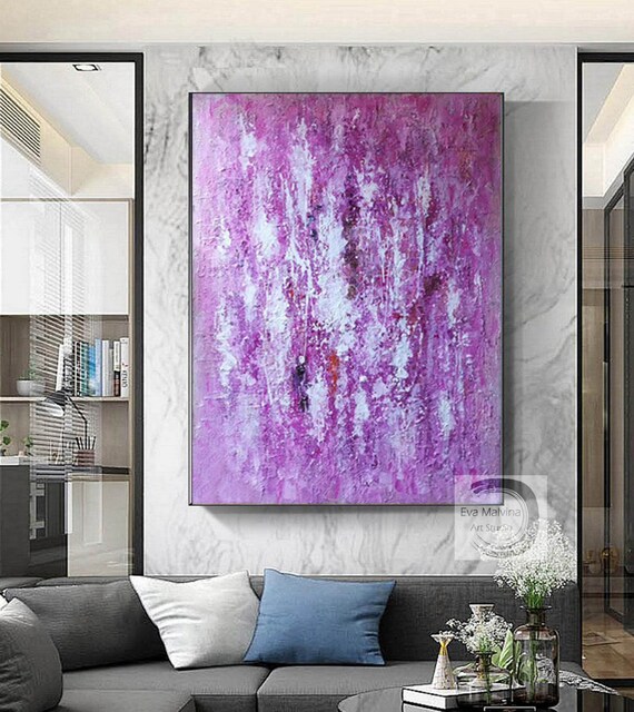 Extra Large Abstract Art, Purple Painting on Canvas, Modern