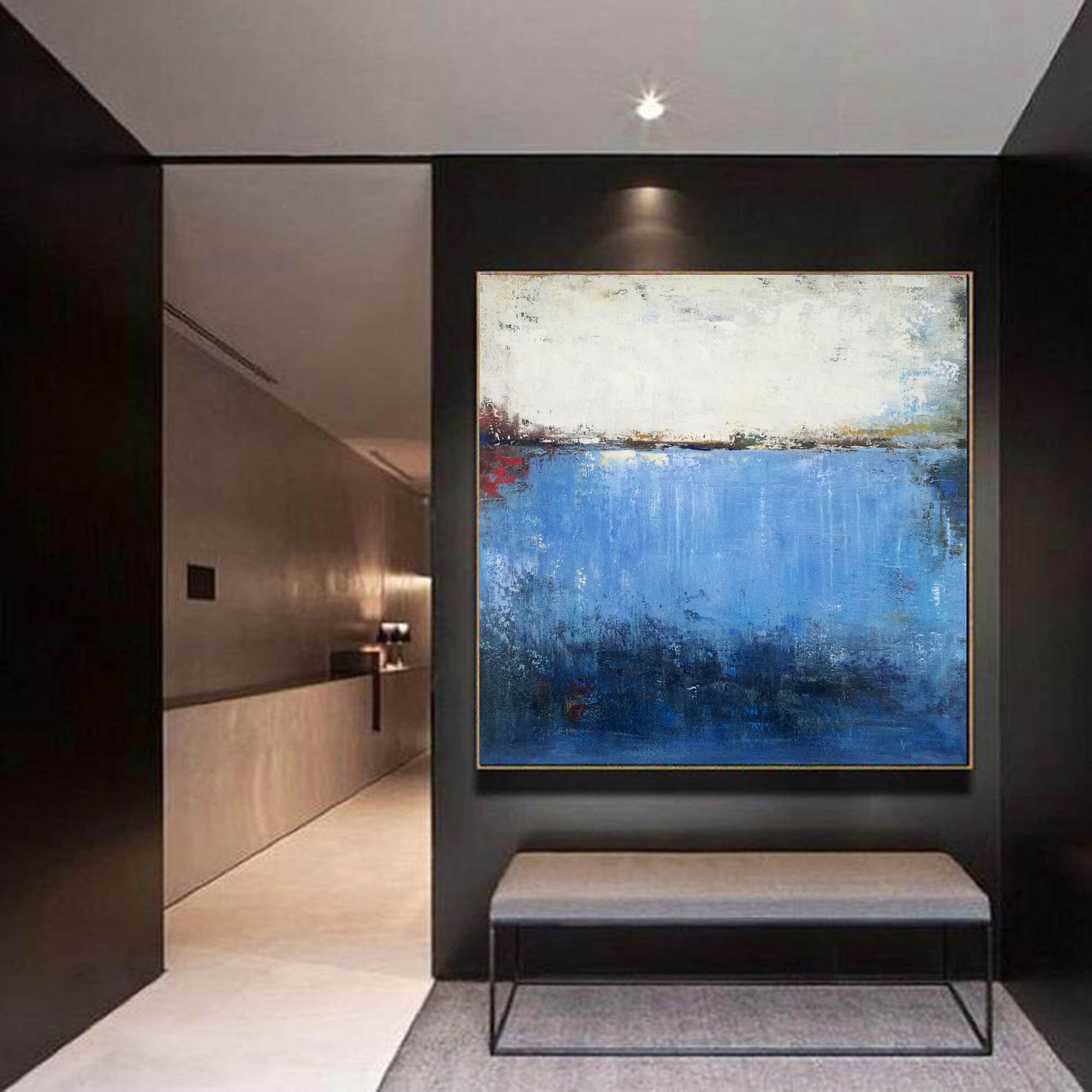 Blue Abstract Painting on Canvas, Large Canvas Art Abstract ...