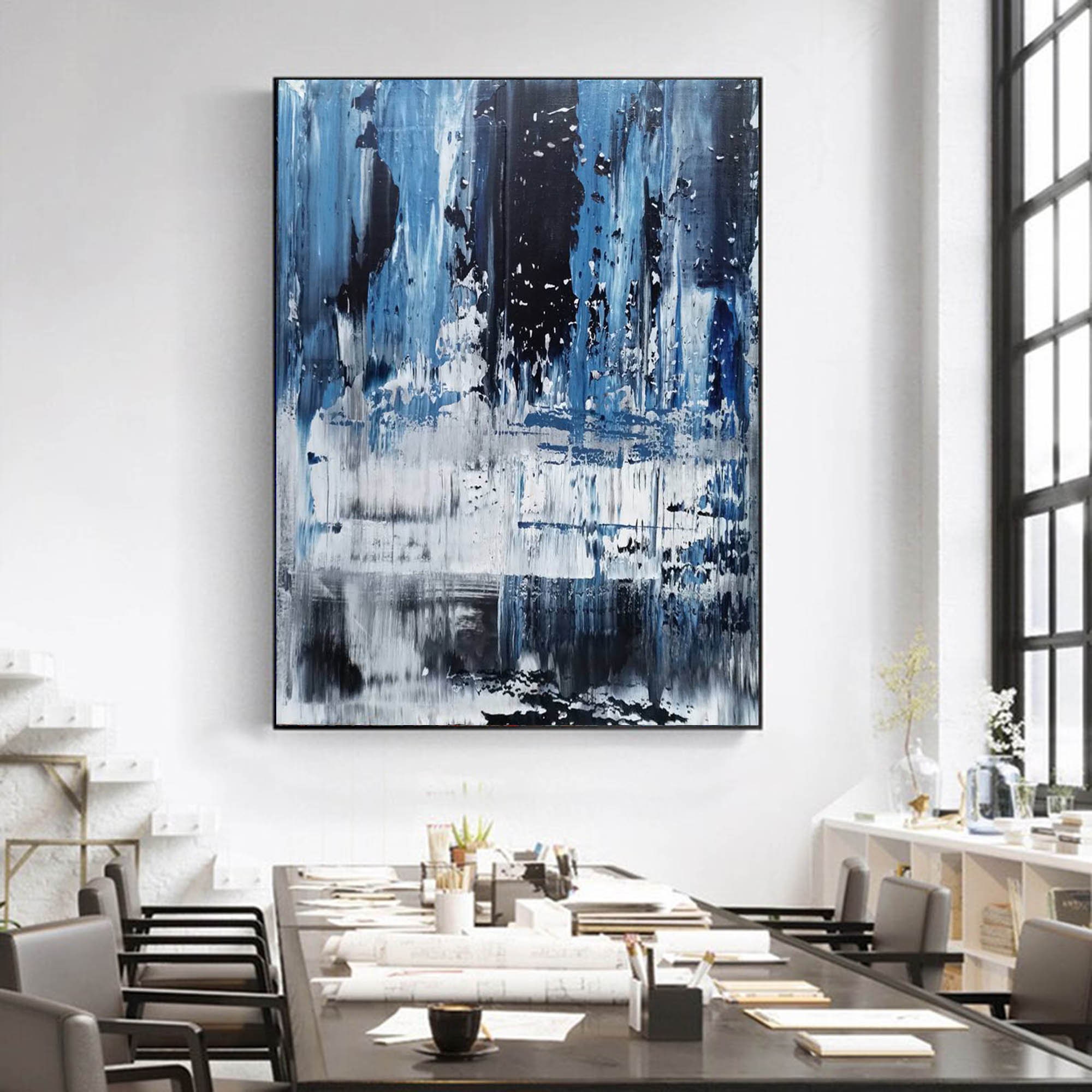 特大抽象アート、青い抽象画、モダンな抽象壁アート、リビングルームの
