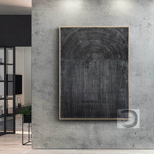 Large Abstract Canvas Art Black Painting Contemporary Etsy
