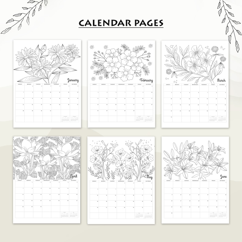 Colouring Pages Calendar 2024 Printable and Editable Monthly Calendar
