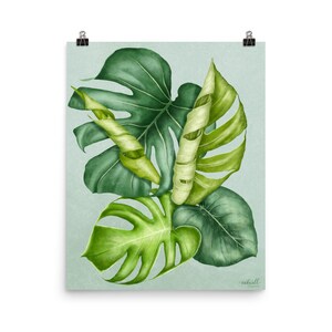 Monstera Leaves Art Print | Monstera Leaves Illustration | Tropical Leaves Print | Monstera Wall Art Print