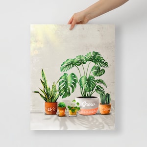 Tropical plants Art Print with an Inspirational Quote | Original Artwork | Tropical Plants | House Plants Wall Art