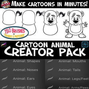 Pakiet Cartoon Animal Creator: 150 pędzli do Procreate i Photoshop autorstwa BeeJayDeL