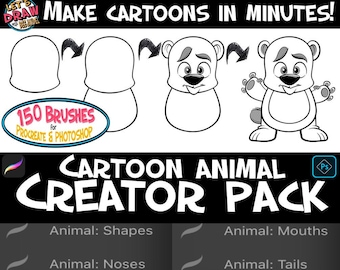 Cartoon Animal Creator Pack: 150 Brushes for Procreate & Photoshop by BeeJayDeL