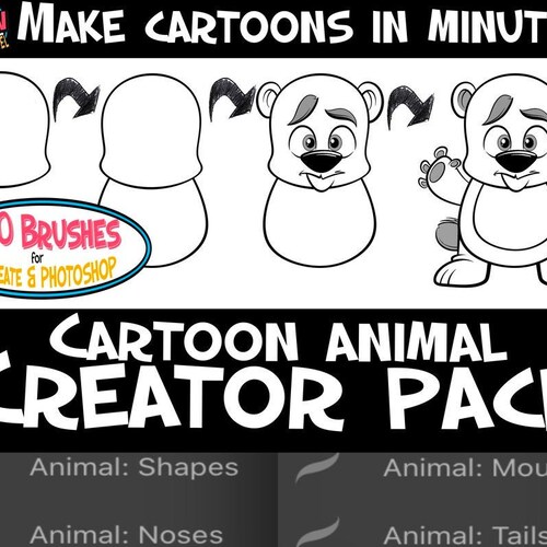 Cartoon Animal Creator Pack: 150 Brushes for Procreate & - Etsy