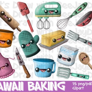 Kawaii Baking Clipart- Full Commercial Rights / PNG / JPEG / PDF / 15 Food Designs / Instant Download