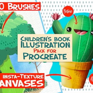 Paquete de estilo de ilustración de libros infantiles para Procreate: 20 pinceles y 10 lienzos de textura instantánea de BeeJayDeL