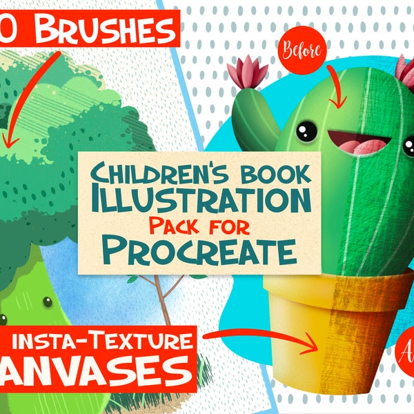 Kinderbuch Illustration Style Pack für Procreate: 20 Pinsel & 10 Insta-Textur Leinwände von BeeJayDeL