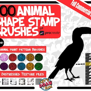 Animal Shapes Brush Pack for Procreate: 100 Animal Shape Stamp Brushes, 10 Animal Print Brushes, 5 Textures, 5 Palettes, & 40 Min. Tutorial!