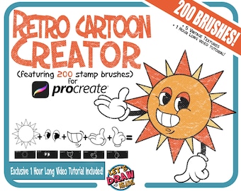 Procreate Retro Cartoon Stamp Brush Set: 200 Brushes, Vintage Textures (Tutorial Included)