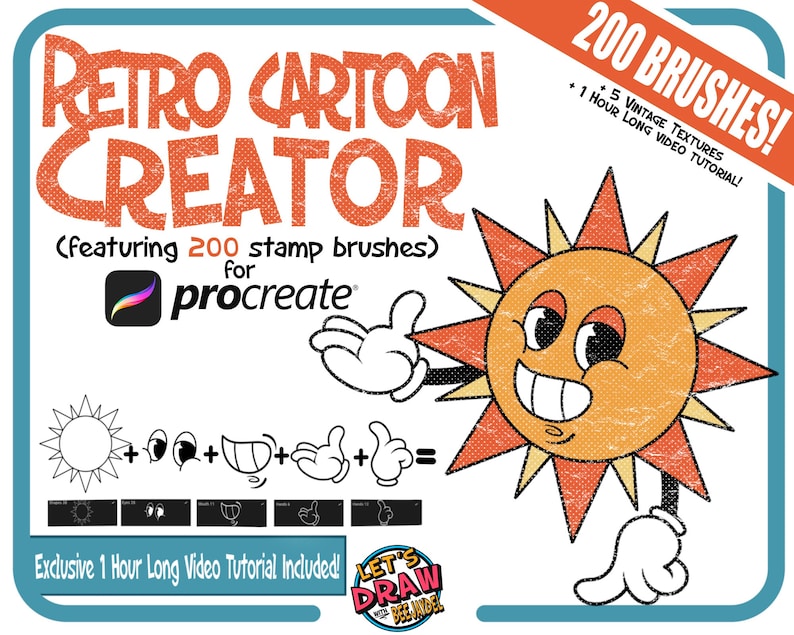 Procreate Retro Comic Tutorial Procreate Retro Cartoon Stamp Brush Set: 200 Brushes, Vintage Textures ...