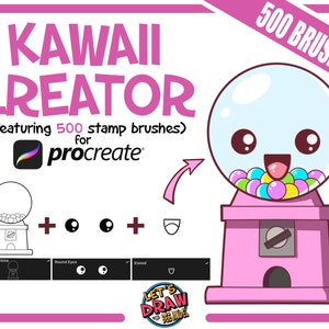 Kawaii Creator Brush Pack voor Procreate: 500 stempelborstels + 45 minuten durende handleiding