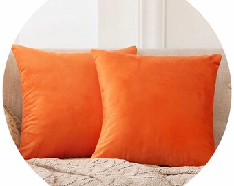 Orange velvet pillow | Etsy Orange Pillow Cover, Orange Decorative
