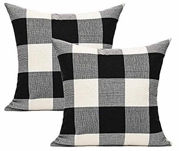 Blacket Blanc Monochrome Buffalo Plaid Carreaux Coussin de Lin Couvre Ensemble 2