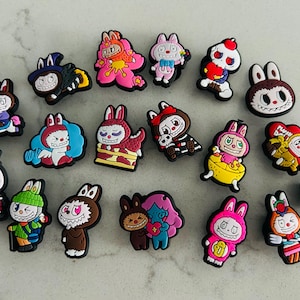 Set of 6 novelty crocs shoe charms jewellery accessories collectibles monsters macarons pop mart shoe gift gifts silicone character kids