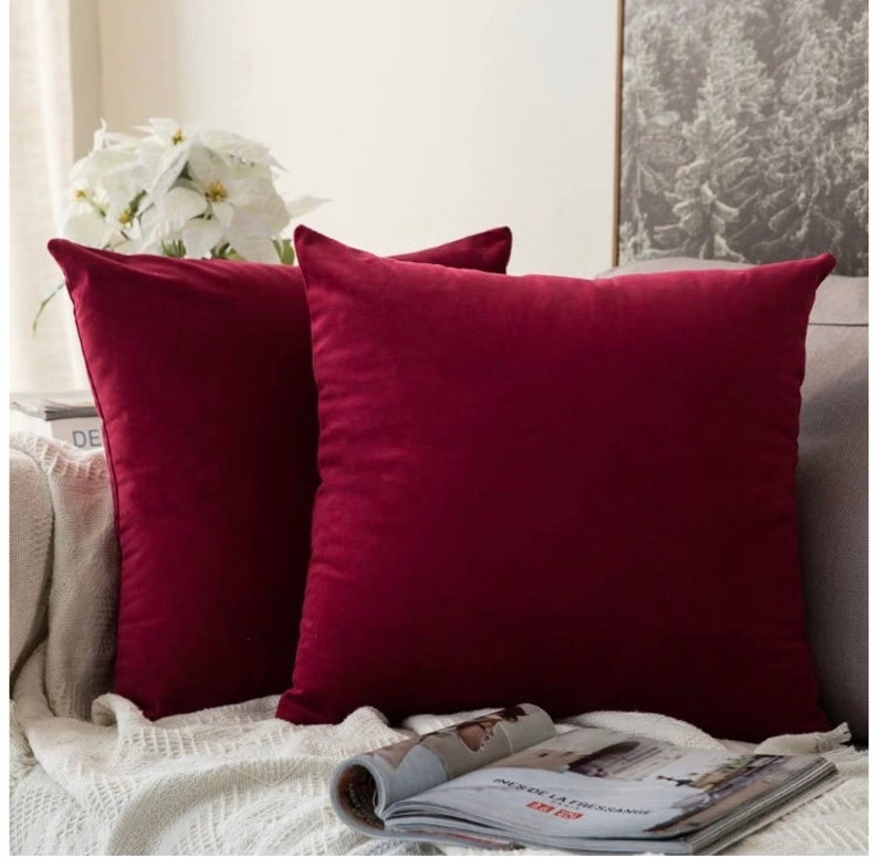 Set of 2 Wine Red Velvet Cushion Covers 45x45cm Cushions Etsy Denmark