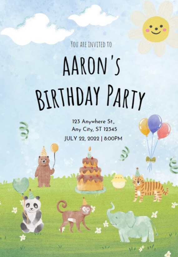 Birthday party personalised DIGITAL DOWNLOAD invites invitations invitation kids childrens party print at home printable stationary animals
